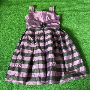 Dorissa Purple & Black Striped Silk Satin Tea-Length Formal Dress Size 12